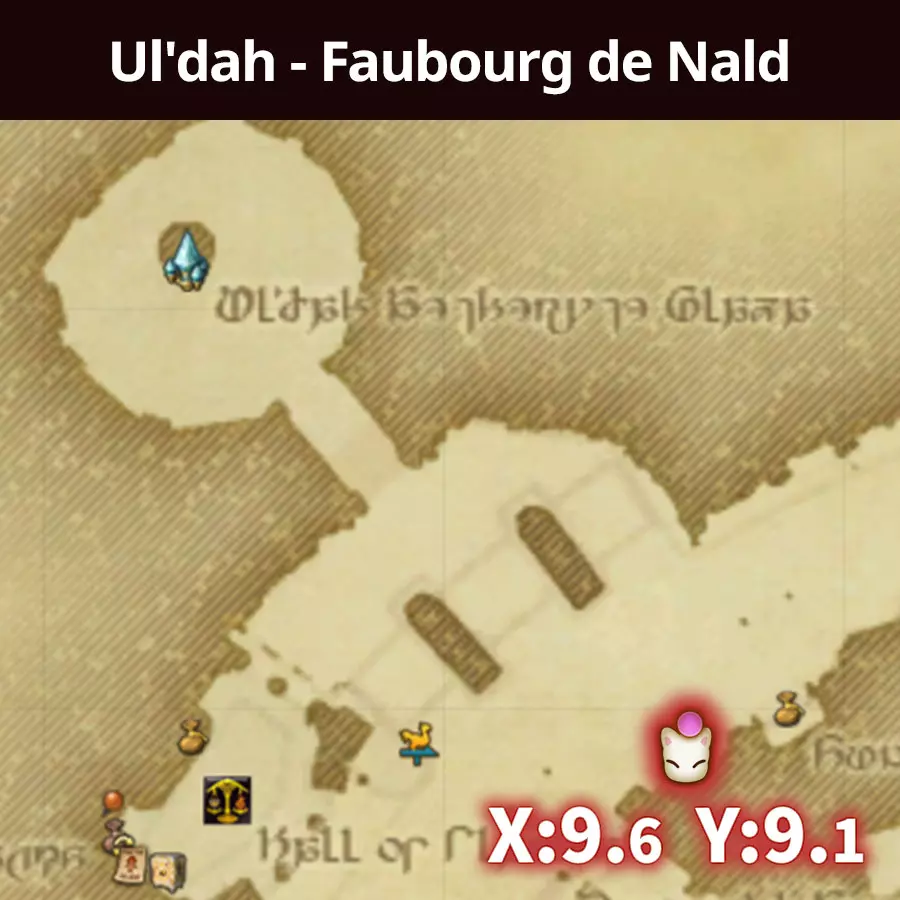 Carte Ul'dah Faubourg de Nald avec coordonnées
