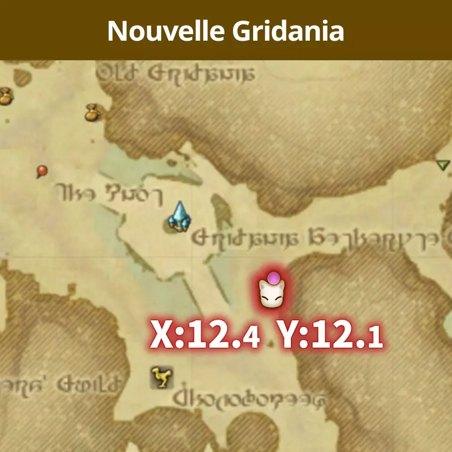 Carte Nouvelle Gridania avec coordonnées X12.4 Y12.1